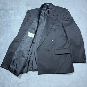 VINTAGE Pierre Balmain Blazer Mens 42R Black 100% Wool Double Breasted Dadcore